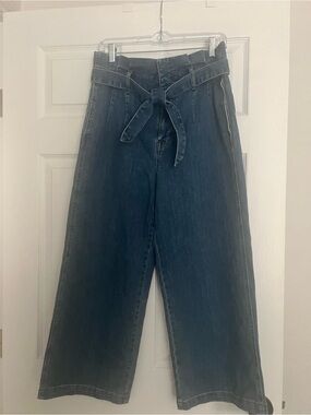 Madewell Dark Blue Wide-Leg Tie-Belt Jeans